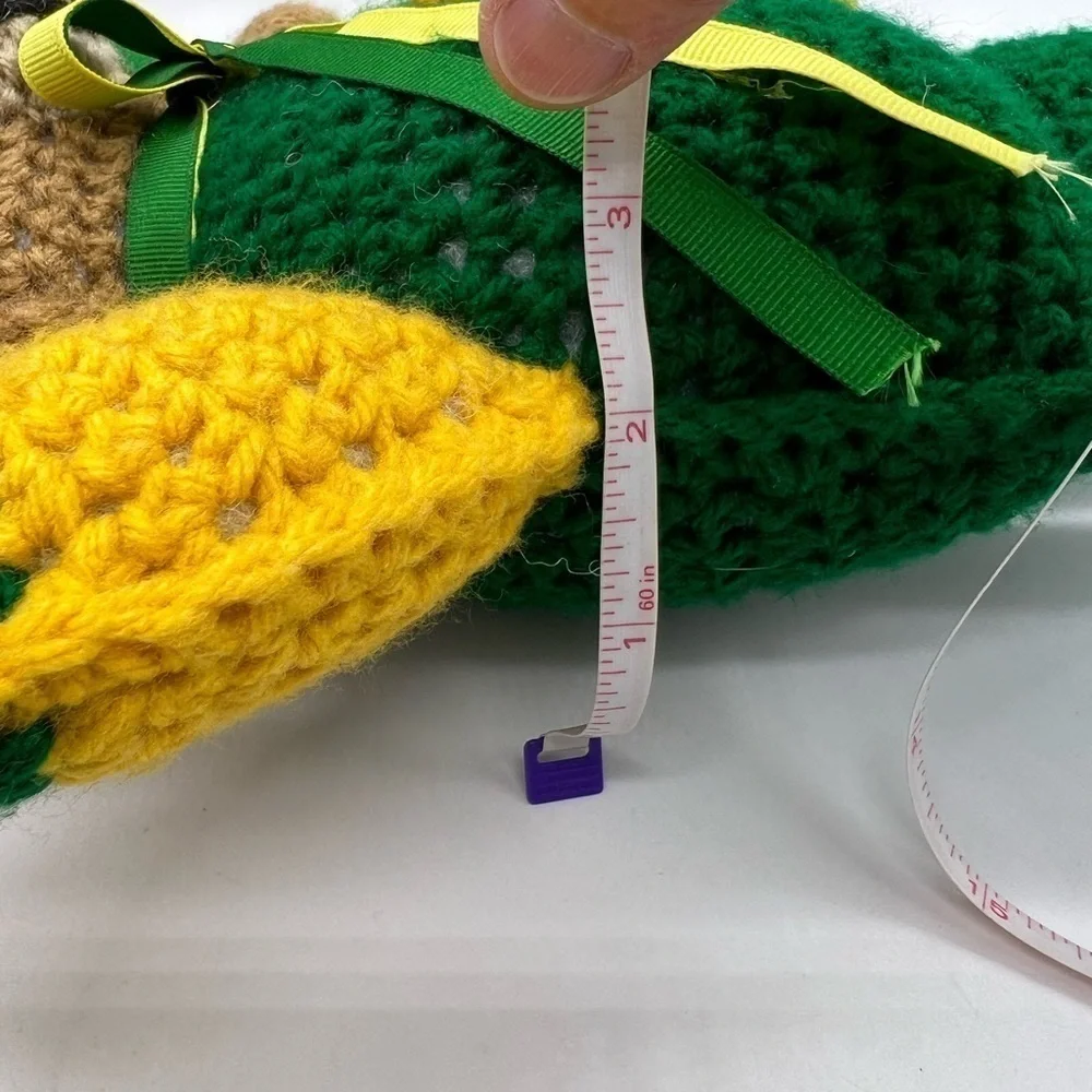 ADORABLE CROCHETED TEDDY BEAR I. GREEN AND BRIGHT YELLOW